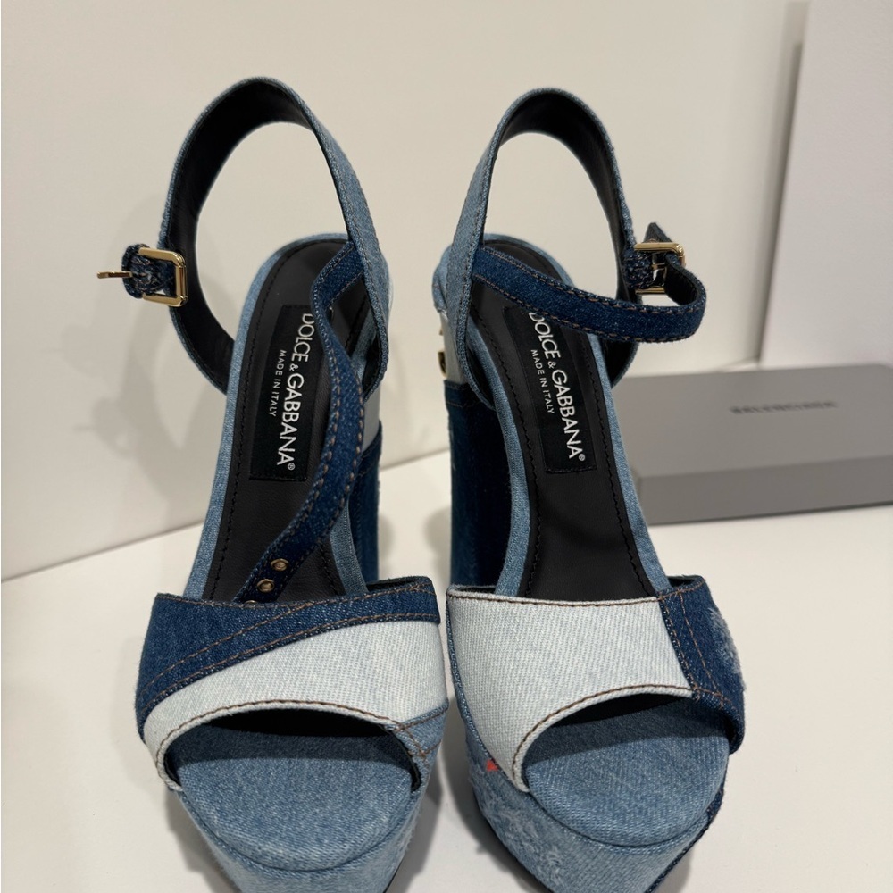 Dolce & gabana patchwork Denim Platform Sandals size 38.5 - Picture 8 of 13
